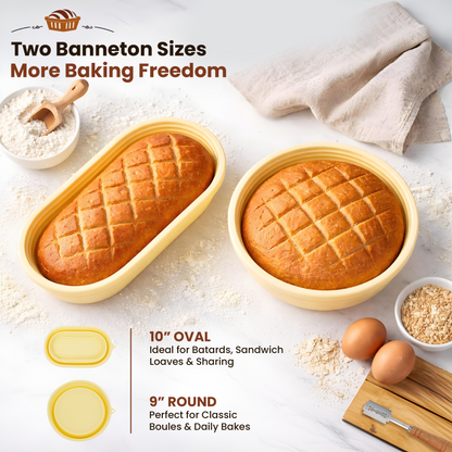 BREADCRAFT ESSENTIALS Silicone Bread Proofing Basket Set – 9-Inch Round & 10-Inch Oval