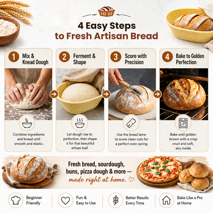 BREADCRAFT ESSENTIALS Silicone Bread Proofing Basket Set – 9-Inch Round & 10-Inch Oval