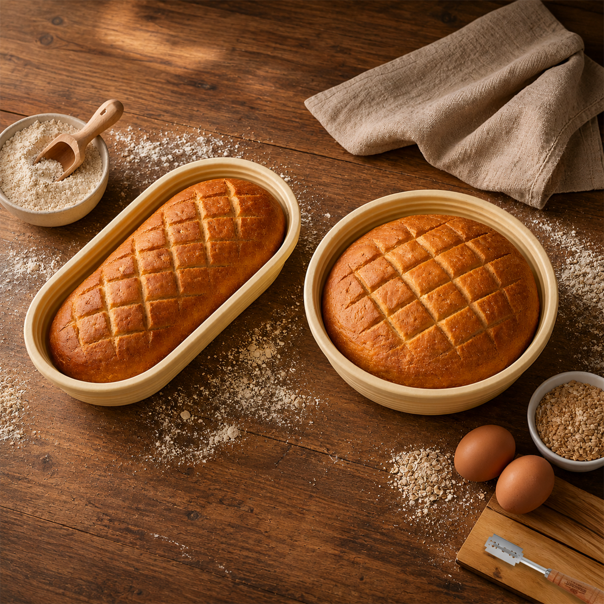 Artisan bread scoring on dough